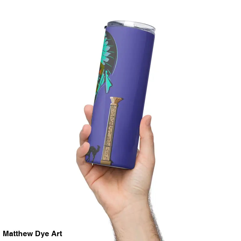Purple stainless steel tumbler featuring Matthew Dye art in a Halloween design