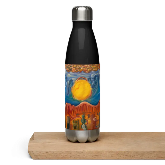 Stainless steel tumbler featuring colorful desert landscape art for above and below cosmic themes