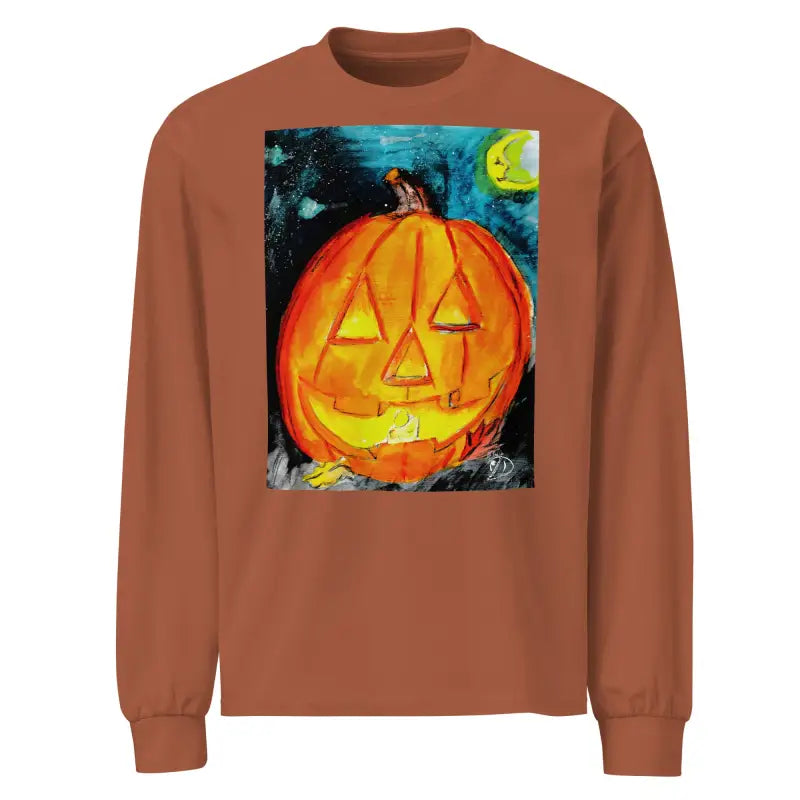 Long-sleeved shirt featuring Matthew Dye Art’s whimsical Jack-o’-Lantern design