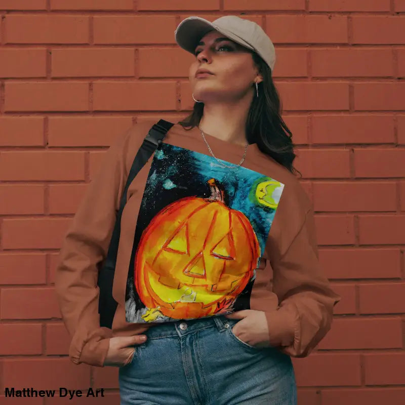 Pumpkin Mischief sweatshirt featuring Matthew Dye Art’s whimsical Jack-o’-Lantern design