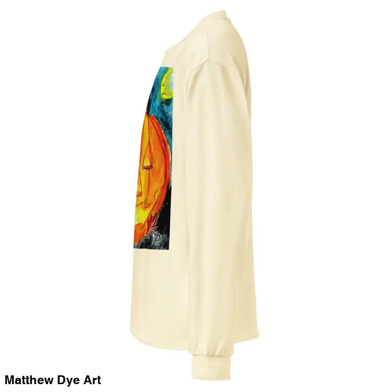 Long-sleeved shirt featuring Matthew Dye Art’s whimsical Jack-o’-Lantern design