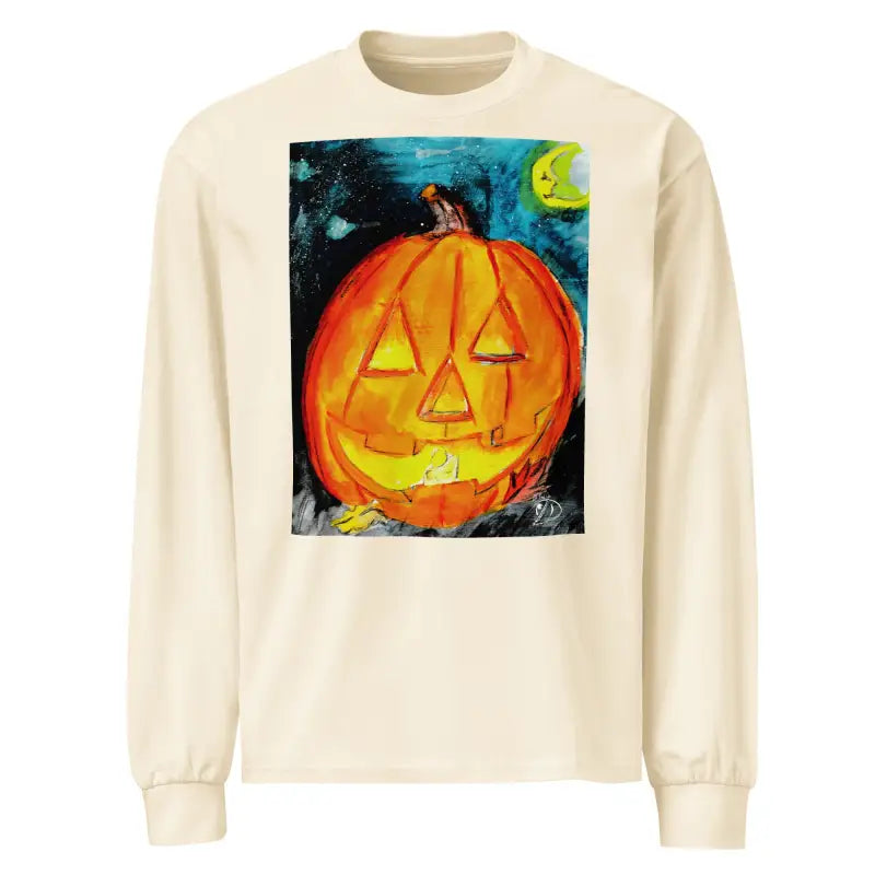 Long-sleeved shirt featuring Matthew Dye Art’s whimsical Jack-o’-Lantern design