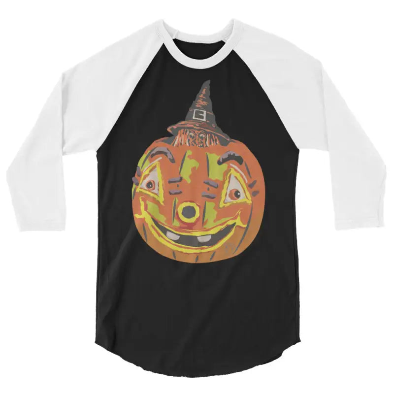 Black and white stylish raglan shirt with charming retro Halloween flair design