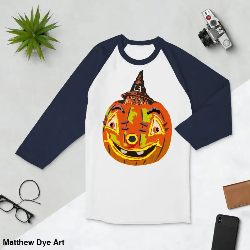 Pumpkin graphic on a stylish raglan shirt with charming retro Halloween flair