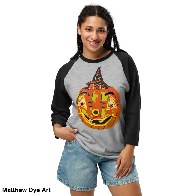 Charming retro Halloween Pumpkin Witch Baseball Shirt, a stylish raglan shirt for festive flair