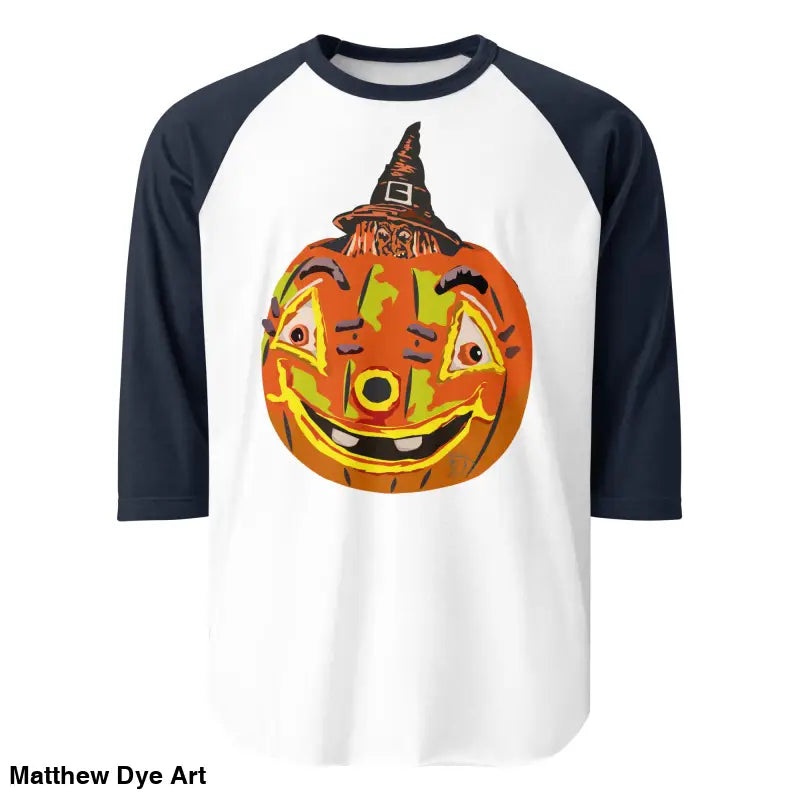 Stylish raglan shirt featuring charming retro Halloween pumpkin design for festive vibes