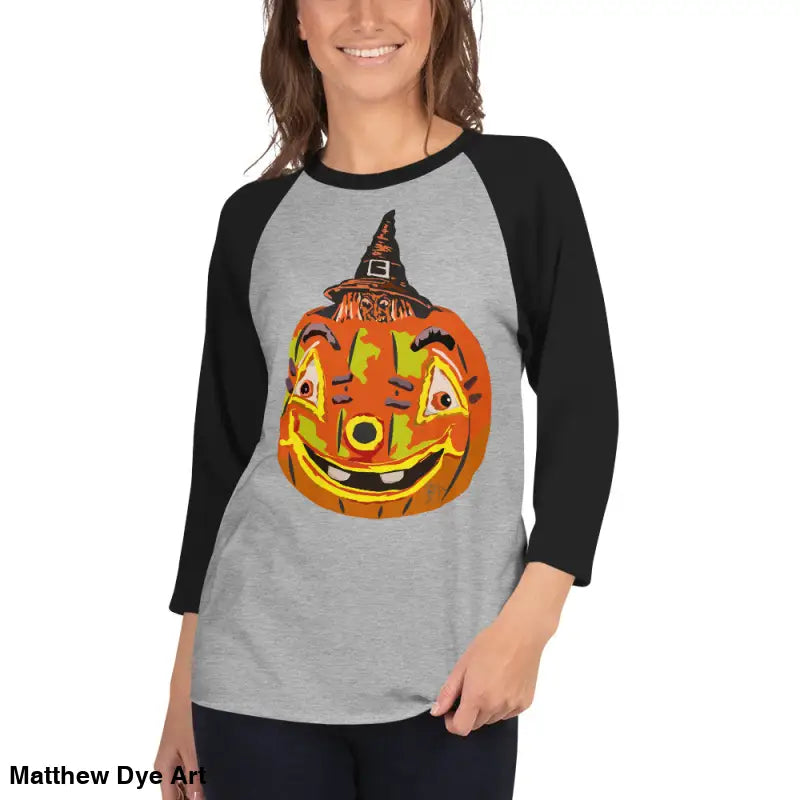 Halloween-themed stylish raglan shirt featuring charming retro Halloween design