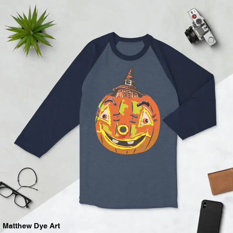 Pumpkin Witch Baseball Shirt featuring a stylish raglan shirt with retro Halloween flair