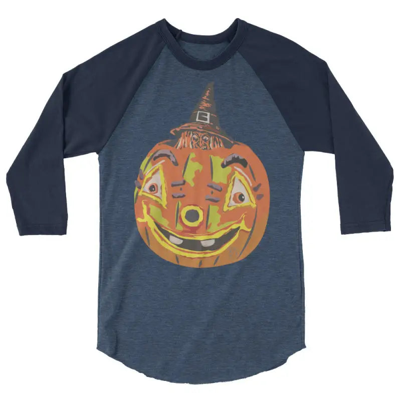 Stylish raglan shirt featuring a pumpkin graphic for charming retro Halloween flair