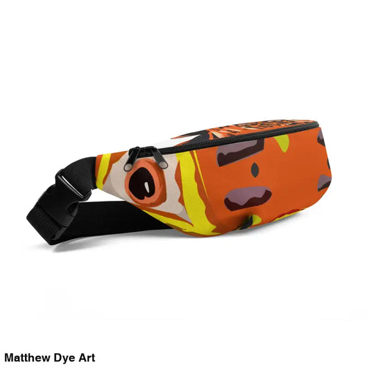 Abstract patterned fanny pack featuring Matthew Dye art of a vintage pumpkin witch