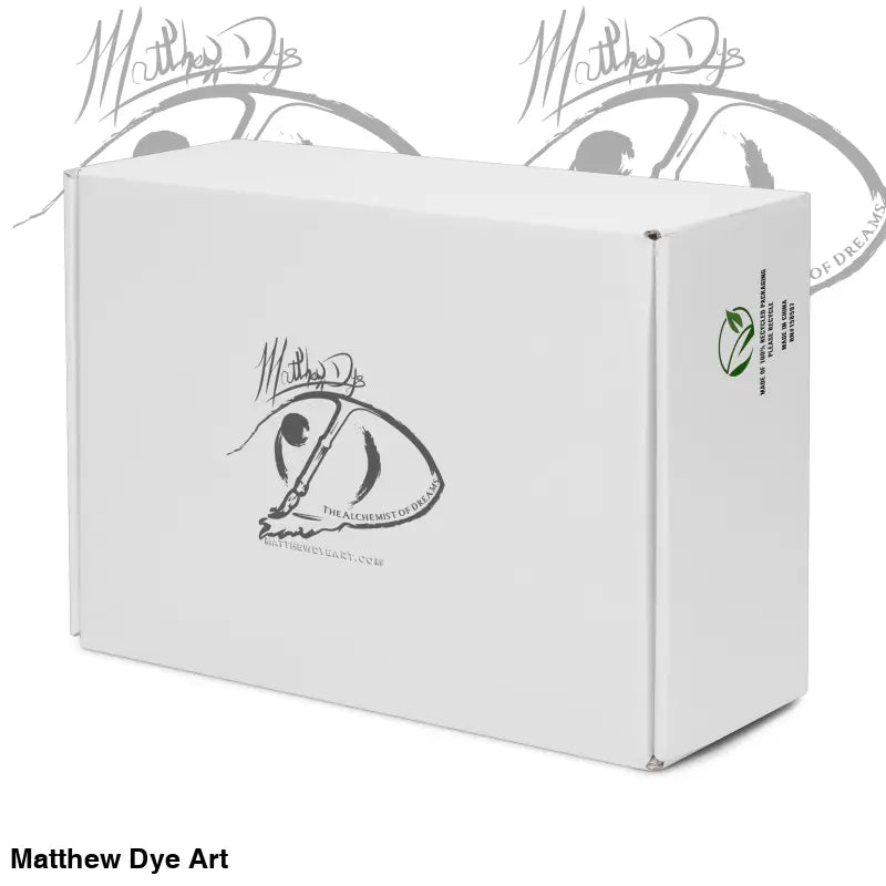 White cardboard box with logo, showcasing Pumpkin Witch Men’s Canvas Shoes for Halloween
