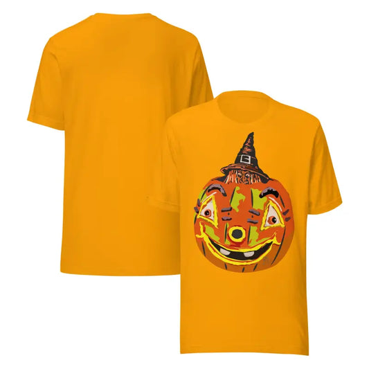 Orange Halloween t-shirt featuring a pumpkin graphic, perfect for pumpkin witch enthusiasts