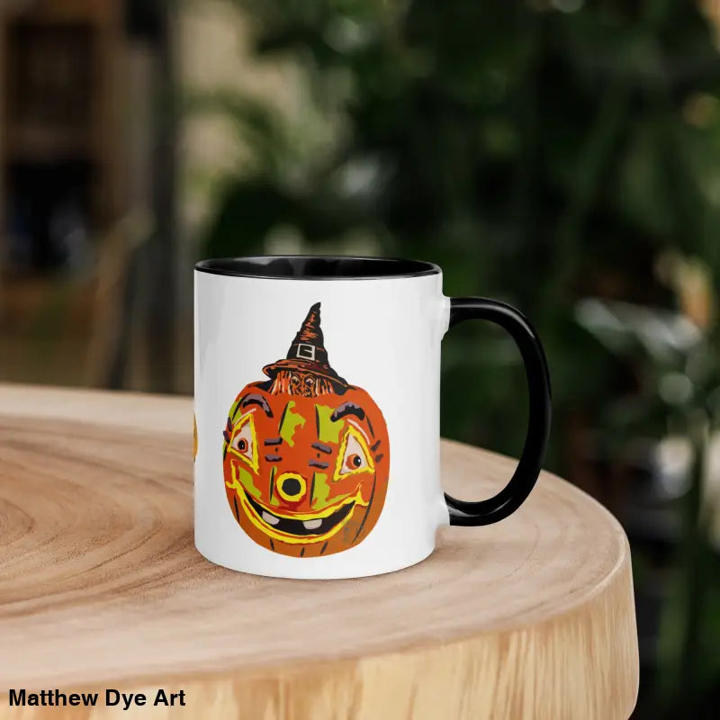 Halloween Pumpkin Witch Mug featuring vibrant color inside for a festive morning