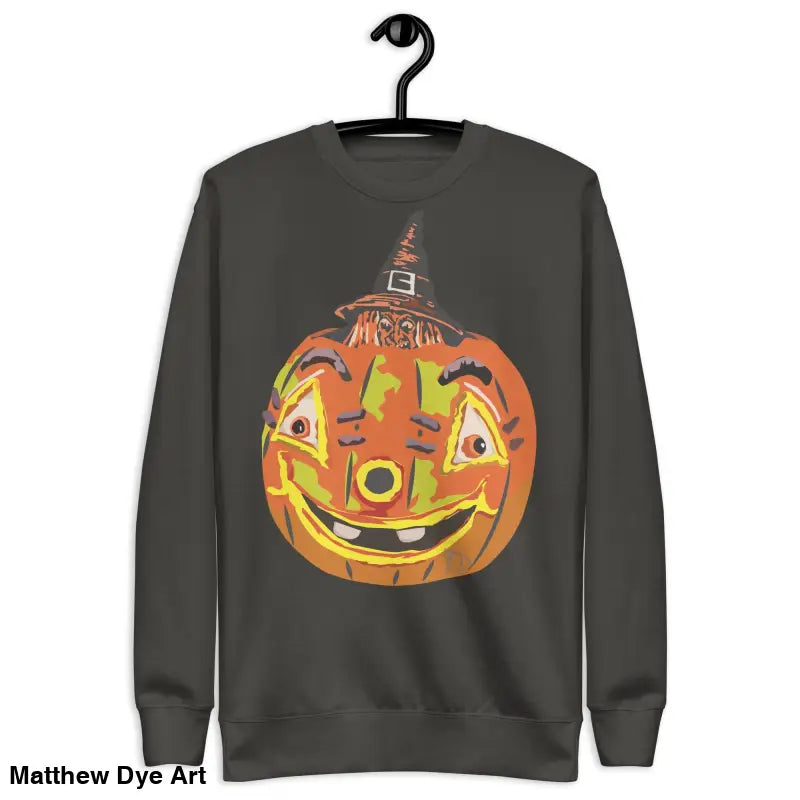 Gray Pumpkin Witch Premium Sweatshirt from the cute Halloween collection with graphic