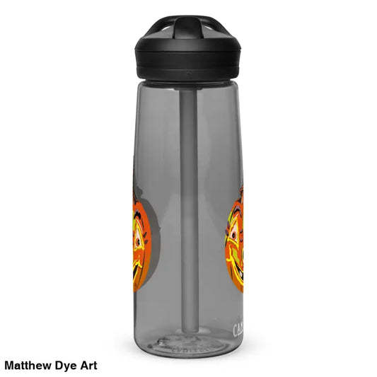 Gray water bottle featuring Pumpkin design from Matthew Dye Art, ideal for Halloween hydration