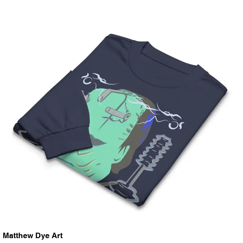 Folded heavy long sleeve tee featuring Frankenstein Halloween graphic on comfortable cotton blend