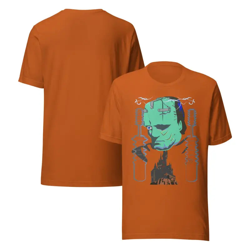 Orange Franky unisex t-shirt featuring a Frankenstein’s monster graphic for classic horror fans