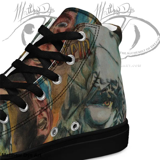 Vintage Frankenstein Canvas Shoes featuring high-top design and artistic camouflage print