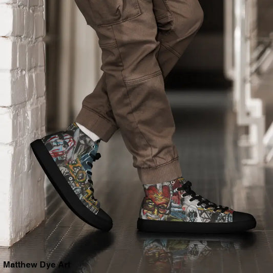 Comic book-themed Romero Zombie high-top sneakers for men with colorful graphic prints