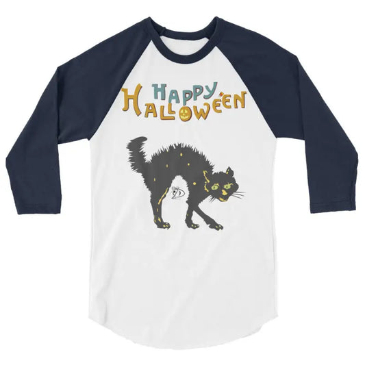 Scary Cat Halloween Raglan shirt perfect for hauntingly stylish nights this season