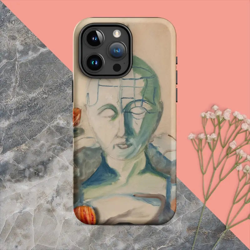 Artistic watercolor portrait iPhone case by Matthew Dye, featuring a phrenology tough case design
