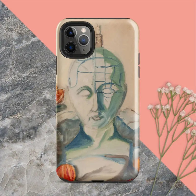 Artistic watercolor iPhone case with phrenology design by Matthew Dye on durable polycarbonate