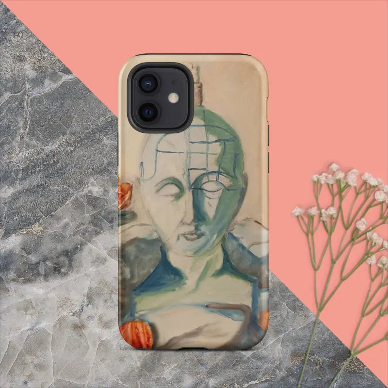 Artistic portrait phone case in blue and green tones, Matthew Dye’s Phrenology Tough Case