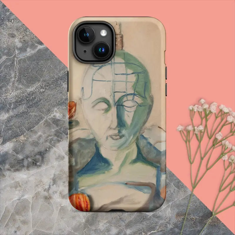 IPhone case featuring an artistic portrait in muted tones, part of the Phrenology Tough Case