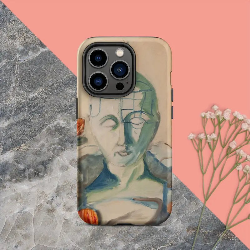 Artistic portrait iPhone case in muted tones, featuring Phrenology Tough Case design by Matthew Dye