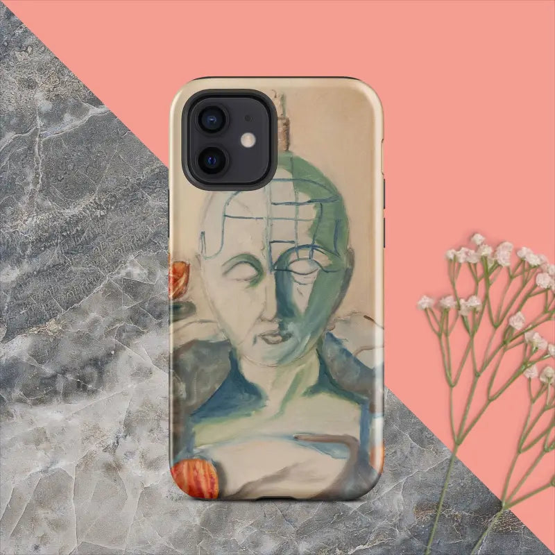 Artistic portrait iPhone case in blue and green by Matthew Dye, featuring phrenology tough case design