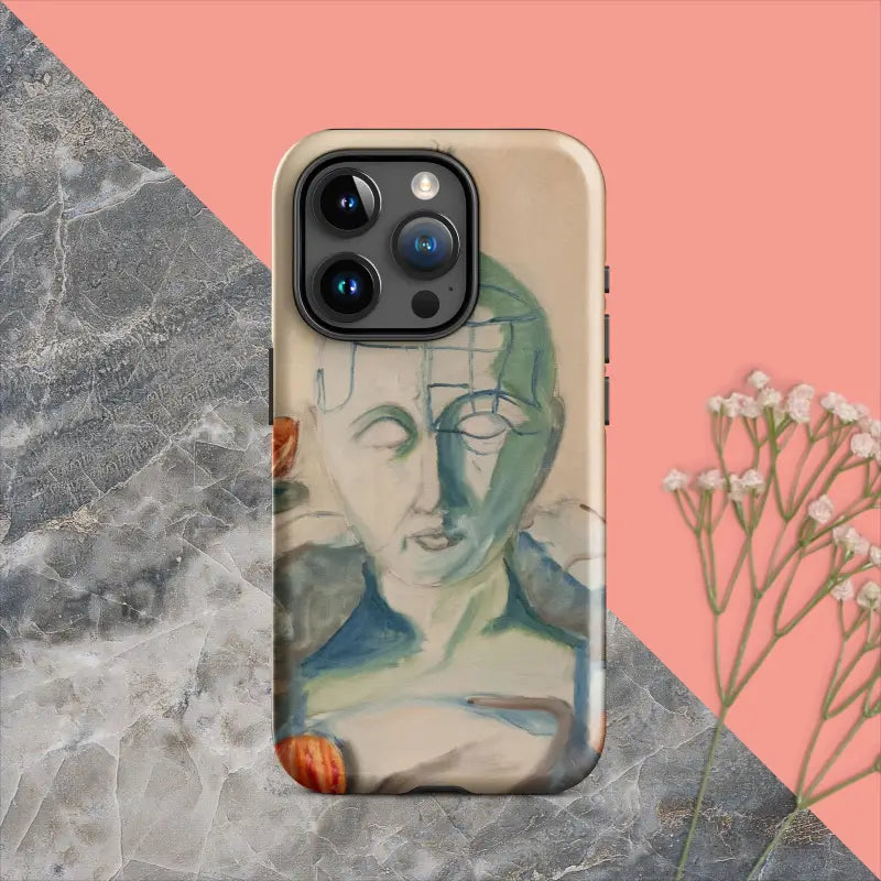 Artistic iPhone case featuring muted blue and green tones by Matthew Dye, phrenology tough case