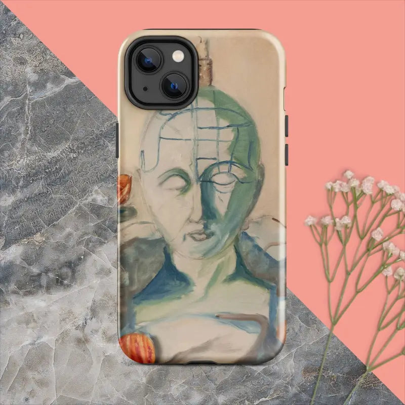 Artistic portrait phone case in muted tones, featuring Phrenology Tough Case by Matthew Dye