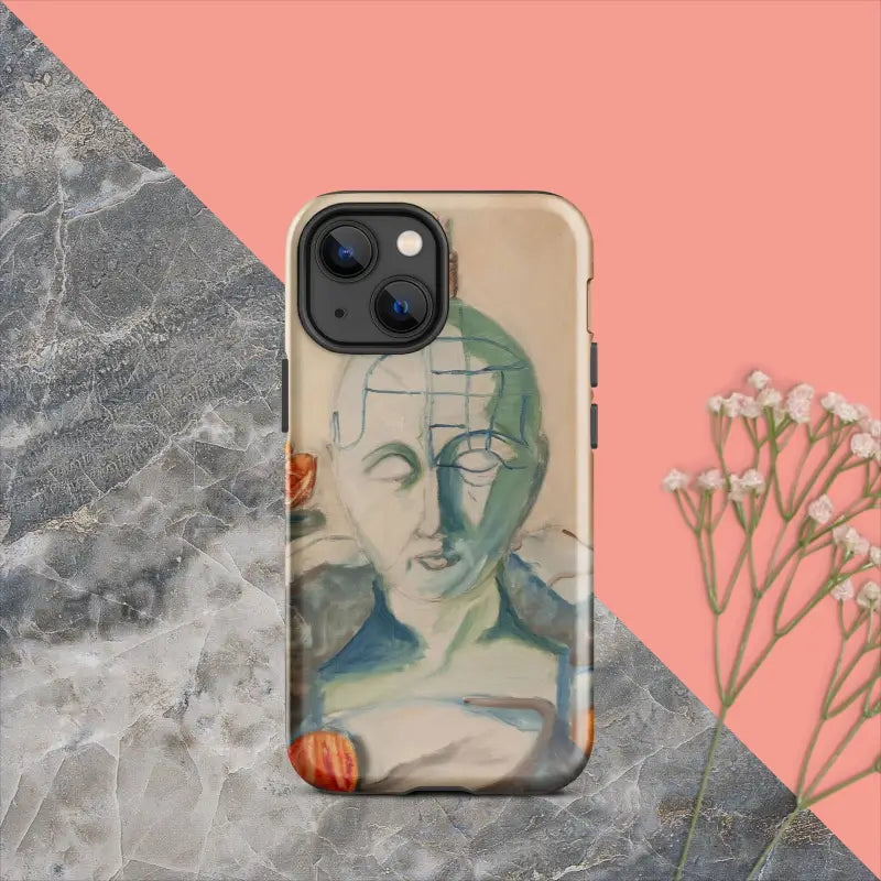 Artistic portrait iPhone case with muted tones, featuring Phrenology Tough Case by Matthew Dye