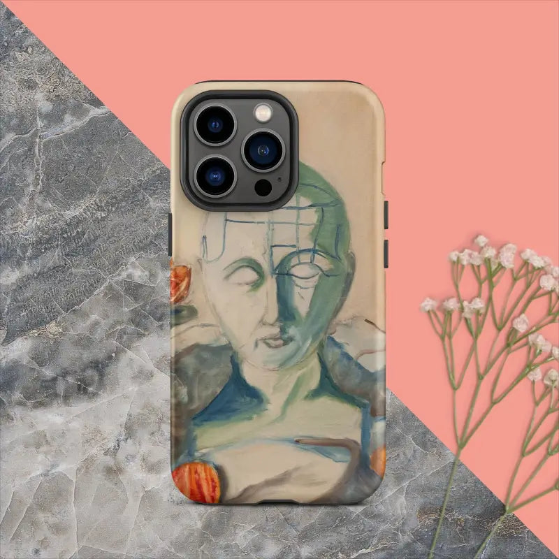 Artistic portrait iPhone case in green and blue tones, Phrenology Tough Case by Matthew Dye