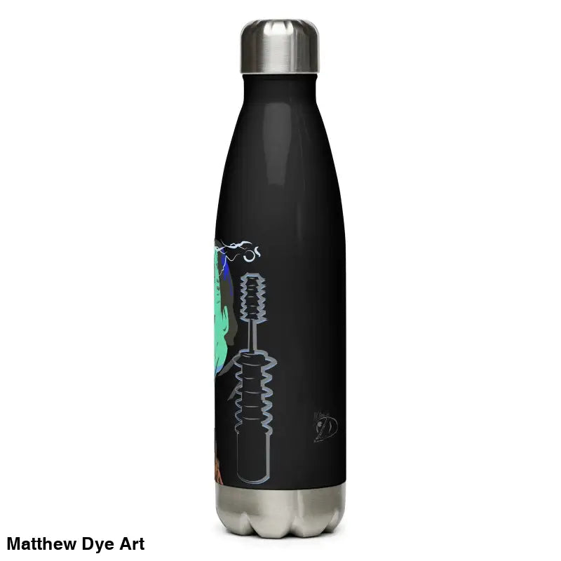 Black stainless steel Retro Franky Water Bottle with gothic graphics for stylish hydration