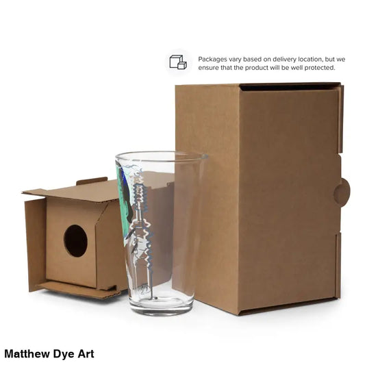 Retro Franky Horror Art Pint Glass with distinctive design and cardboard packaging