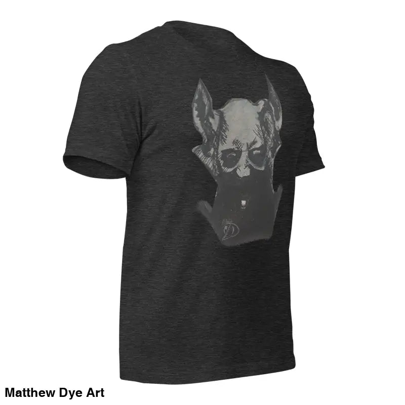 Black Sinister Demon Gothic Horror Unisex Tee with grey dog head graphic design