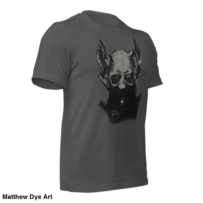 Gray Sinister Belle Unisex Tee featuring a black dog head graphic design