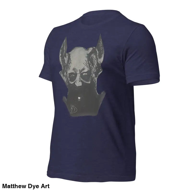Navy blue Sinister Belle unisex tee featuring a grey dog head graphic design