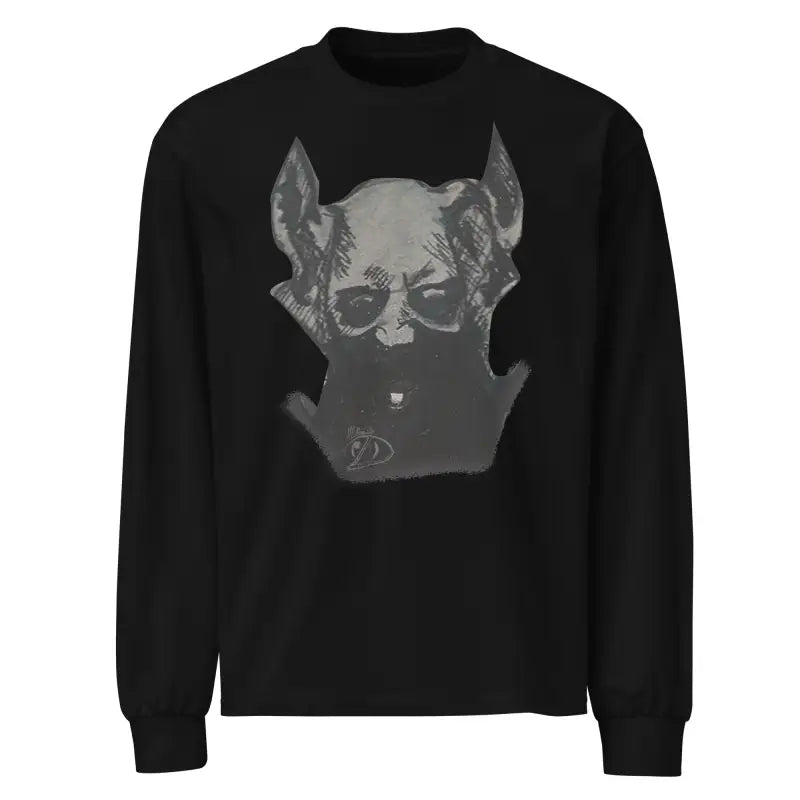 Black premium long sleeve shirt featuring a sinister graphic of a demon