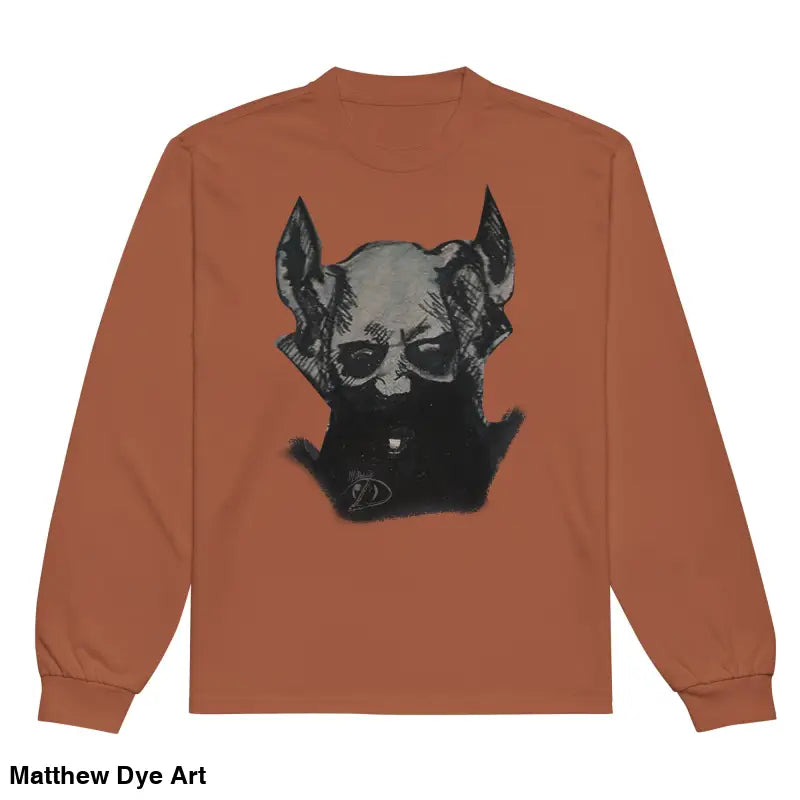Premium long sleeve brown shirt with a sinister monster graphic for gothic style