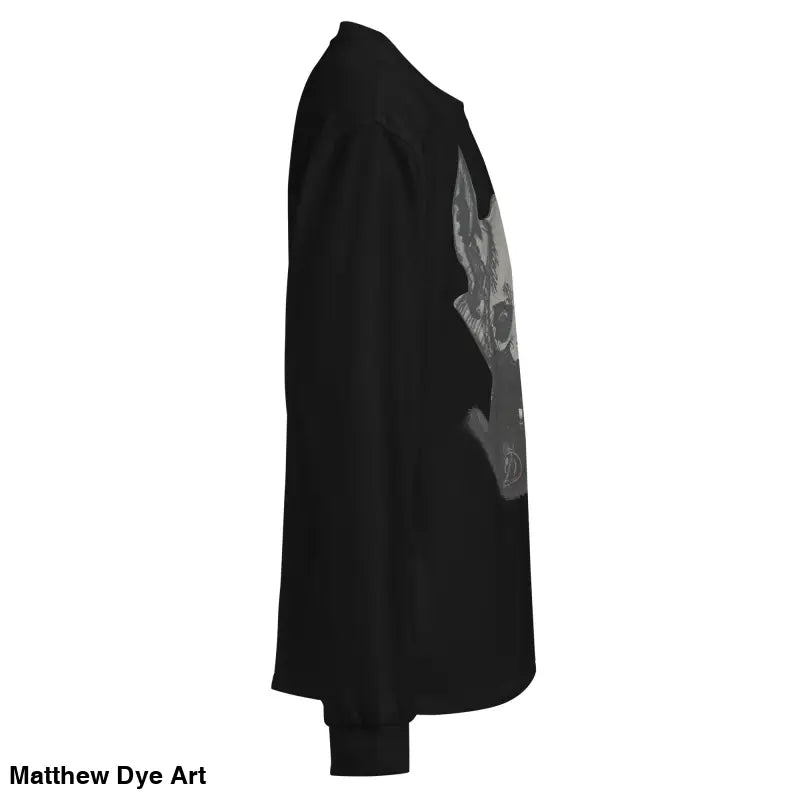 Black long-sleeved shirt featuring a sinister dog graphic, perfect for gothic enthusiasts