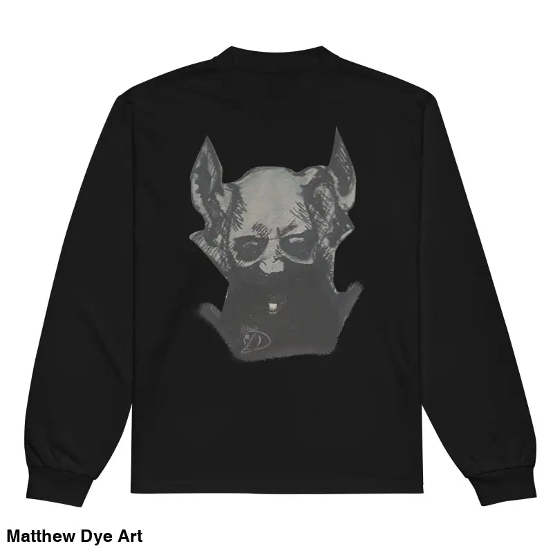 Black long-sleeved shirt with graphic for Sinister Embrace, a premium long sleeve design