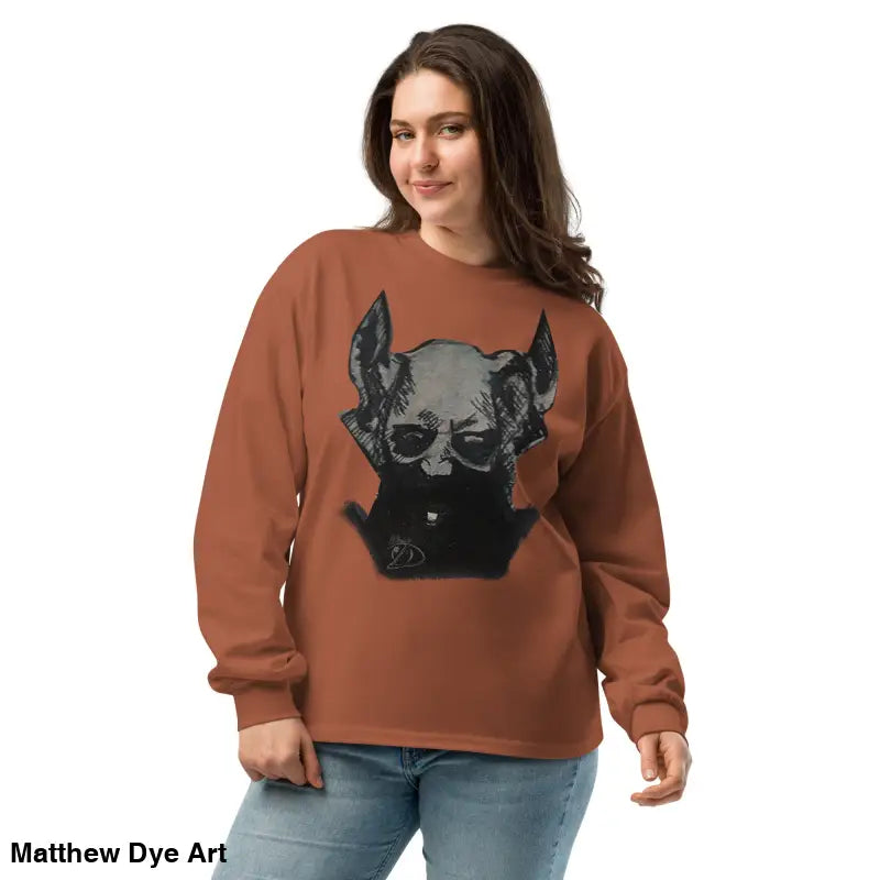 Brown premium long sleeve shirt featuring a sinister skull graphic for gothic style
