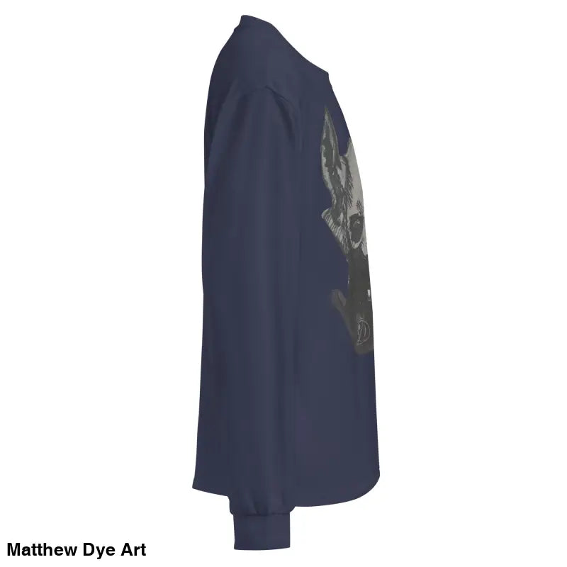 Navy premium long sleeve shirt featuring a Sinister dog graphic design