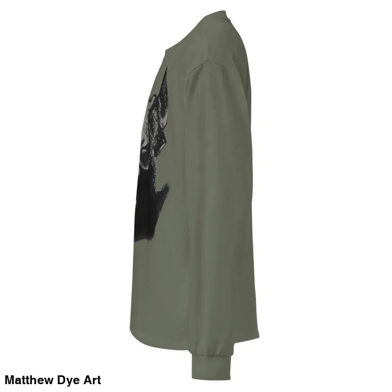 Olive green premium long sleeve shirt featuring a dark Sinister Embrace graphic design