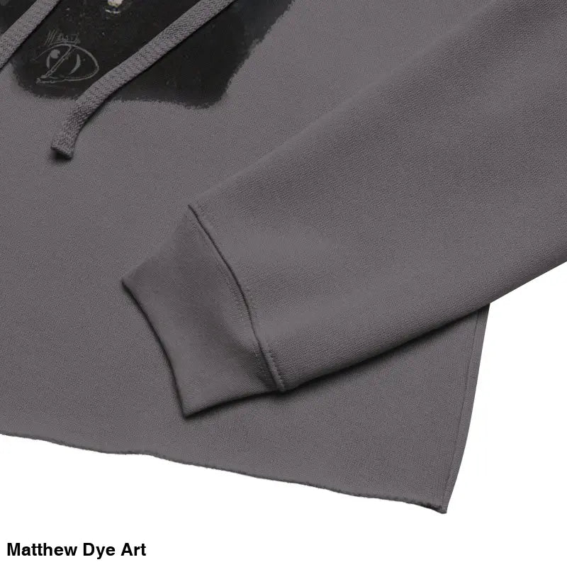 Gray hoodie sleeve featuring dropped shoulder cut from Sinister Entity Gothic Horror Hoodie