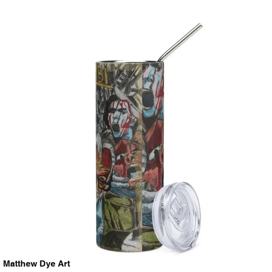 Stainless steel tumbler featuring Romero Zombie art and a clear lid for ultimate style