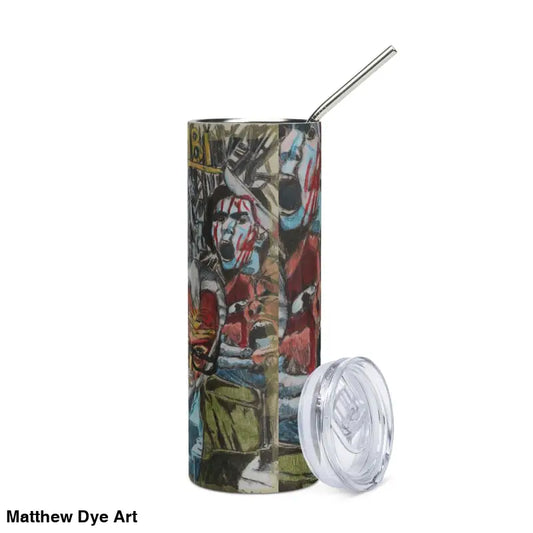 Stainless steel tumbler featuring Romero Zombie art and a clear lid for ultimate style