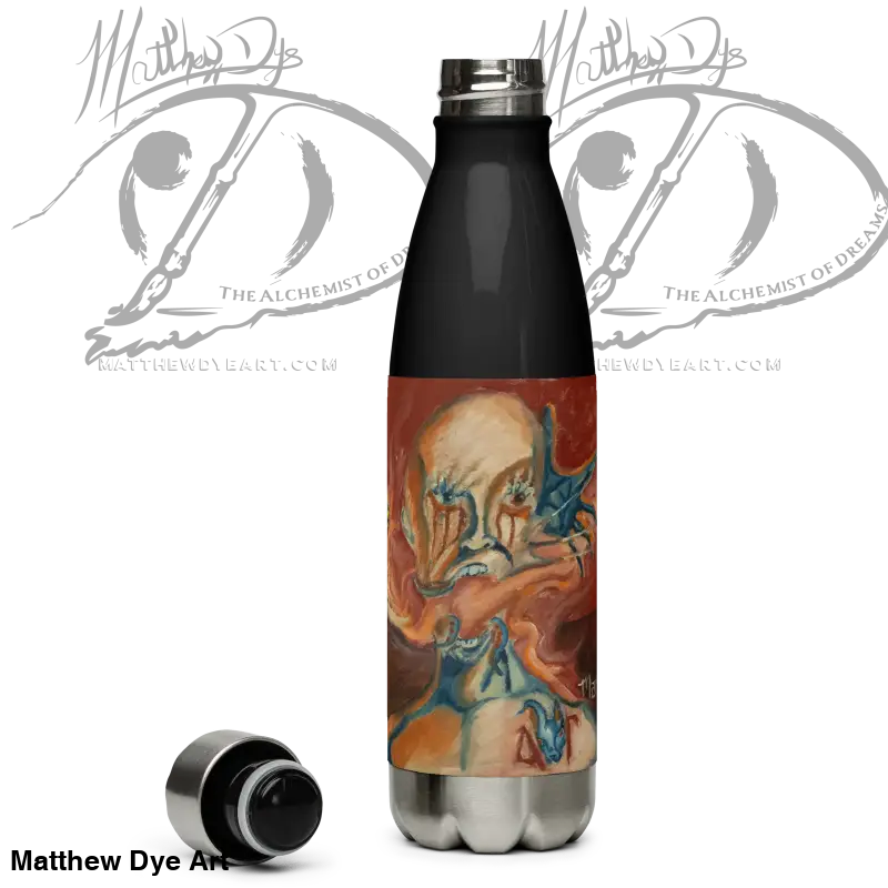 High-grade stainless steel water bottle with swirled orange and blue artistic design